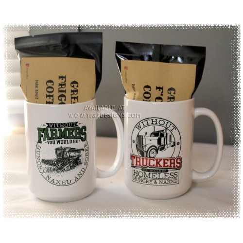 Farmer (or) Trucker Comical Mugs with local Sasquatch Coffee
